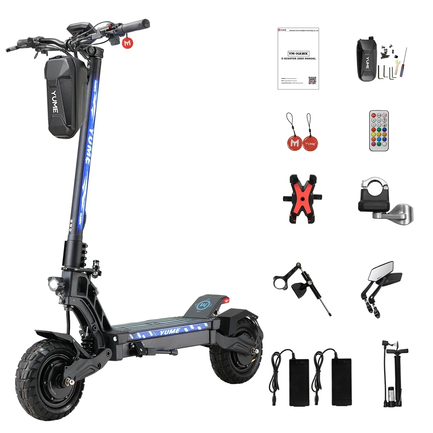 Hawk2400W Dual Motor Electric Scooter Max Speed 70KM/H Max Range 70km NFC Card Unlock Thumb Throttle 60V-22.5AH