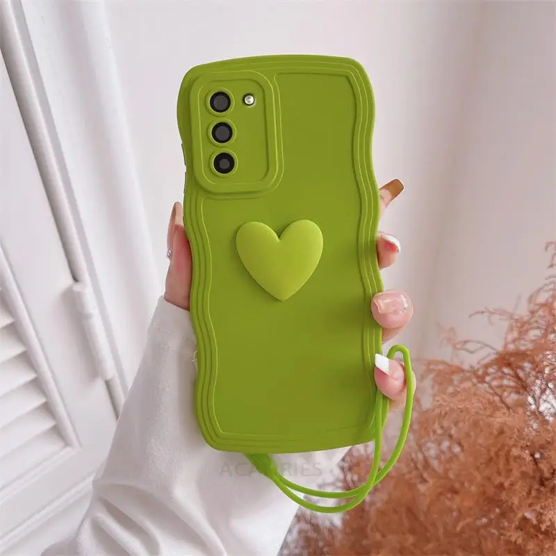 Love Heart Wavy Wrist Strap Silicone Phone Case with Lanyard Cover