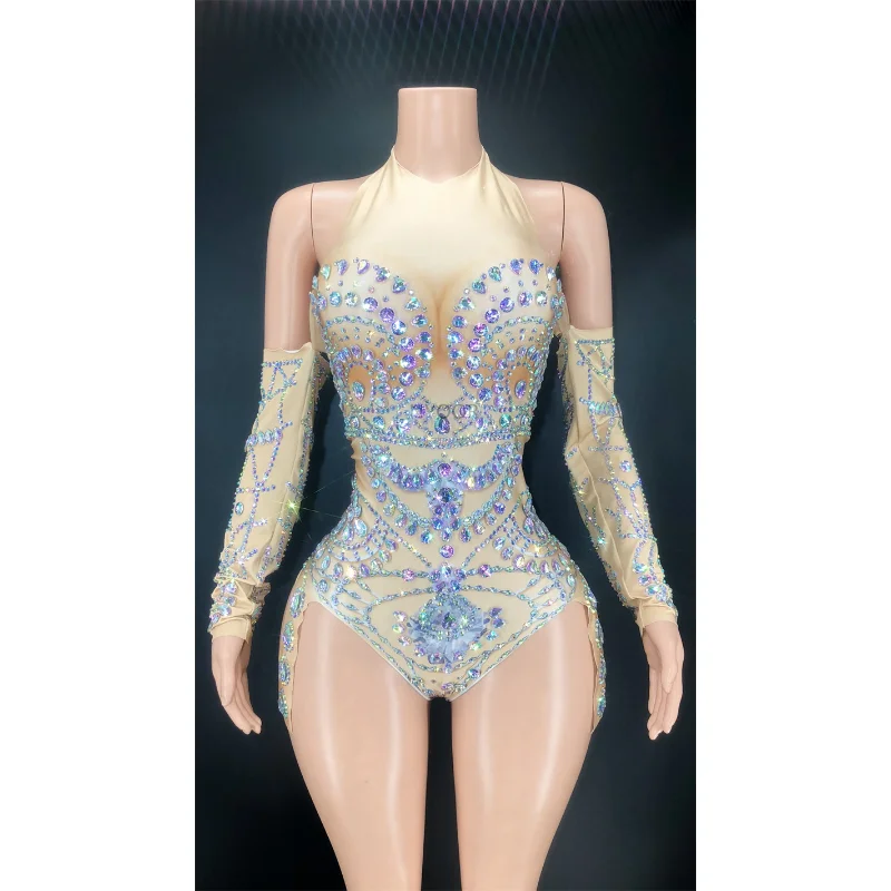 

Nude Skinny Shiny Rhinestone Women New Dresses Singer Dancer Sexy Party Birthday Costume Singer DJ Stage Dance Wear Show 2022