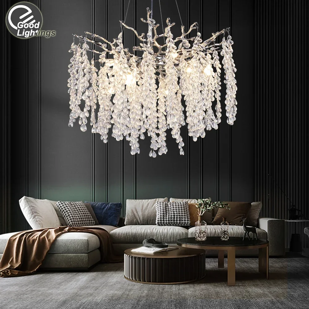 

Chrome Crystal Tree Branch Chandelier For Living Room Dining Room Foyer Nordic Lustre Grape Bunch Crystal Led Ceiling Chandelier