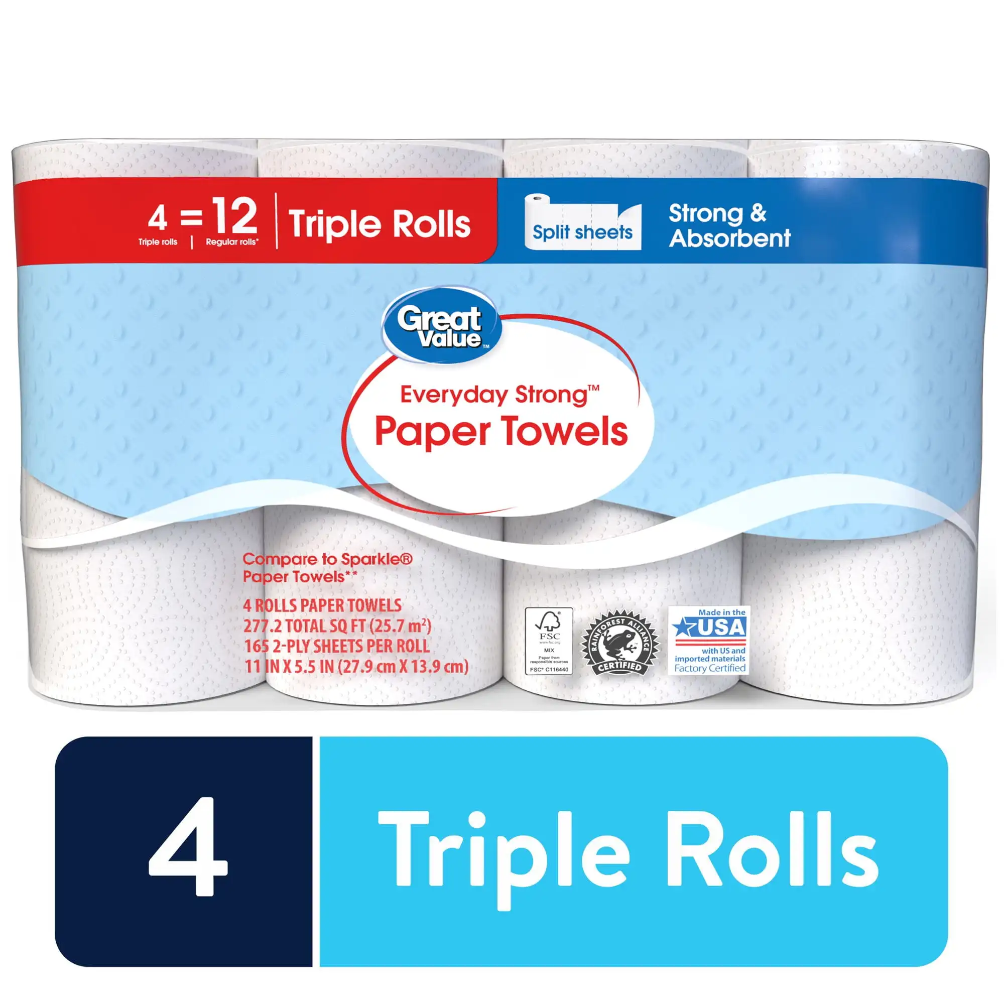 Everyday Strong Paper Towels Split Sheets 4 Triple Rolls Allow You To Clean Up Spills Grime Food Waste and More