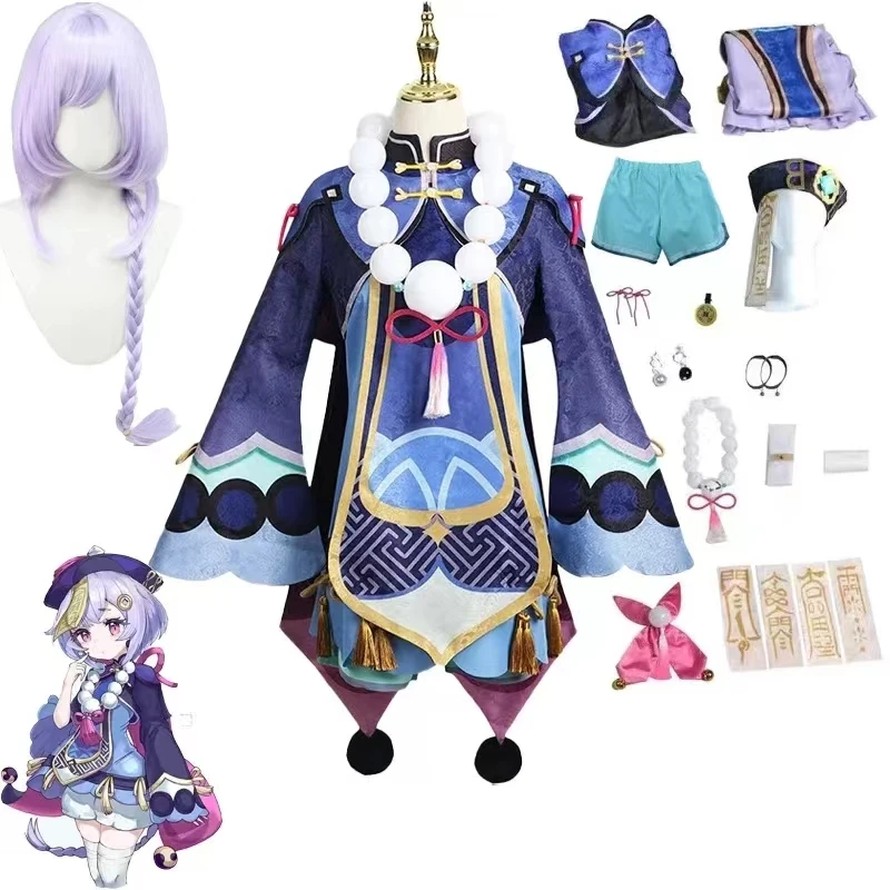 

Game Genshin Impact Qiqi Cosplay Costumes Anime Figure Vestido Zombie Dress Girl Halloween Costumes for Women Suit Wig Clothing