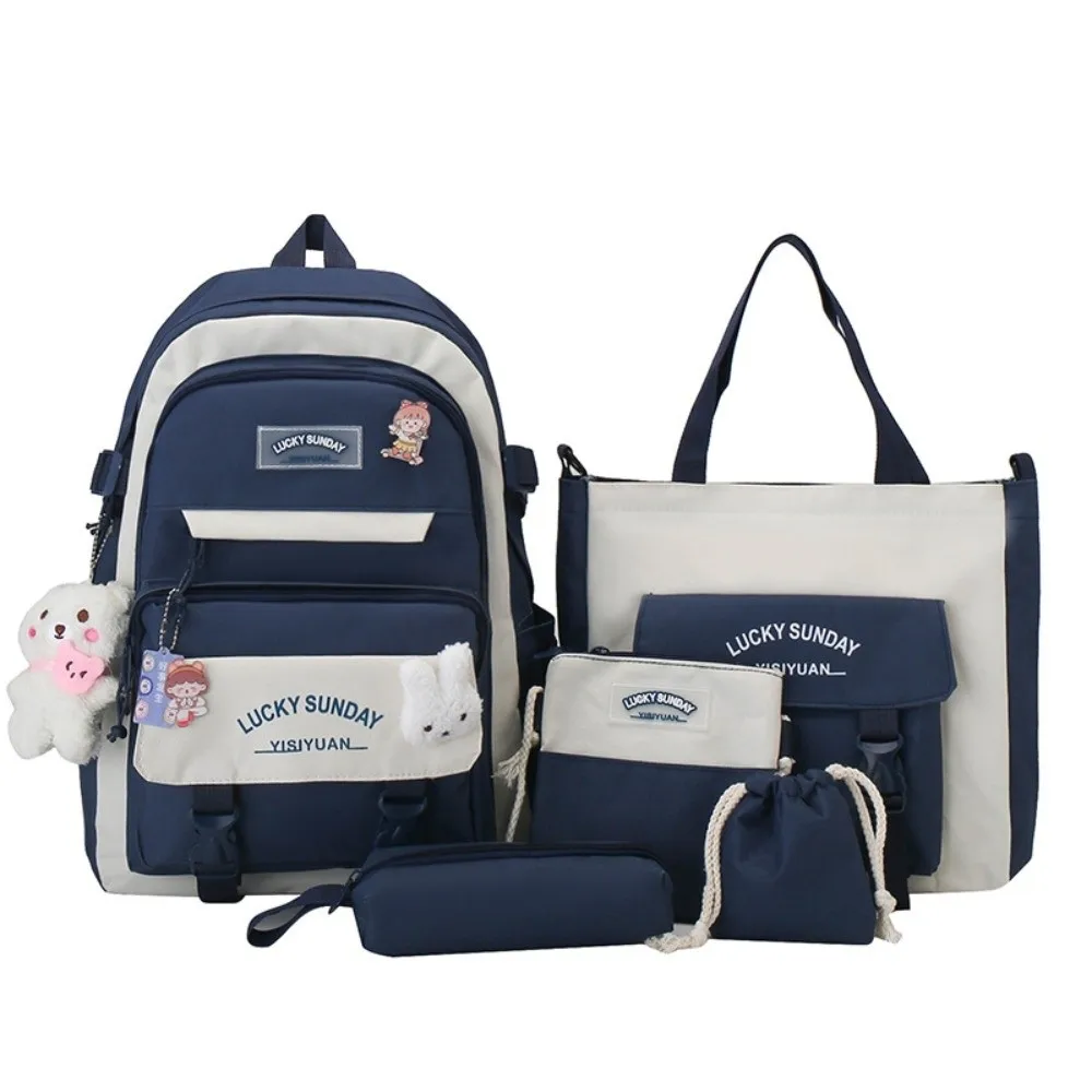5 Pcs New Large Capacity Backpack Set Breathable Multifunctional Student Schoolbag Buckle Pencil Bag College 4