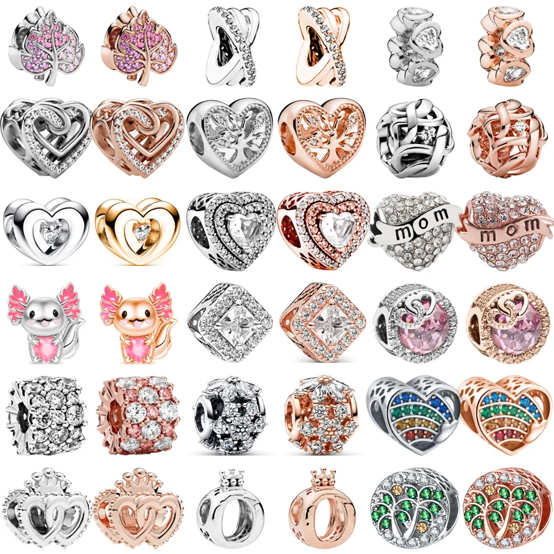 

New Two-tone Crown Infinite Heart Family Tree Mom Leaves Fashion Love Beads Fit Original Pandora Charm Bracelet DIY Jewelry Gift