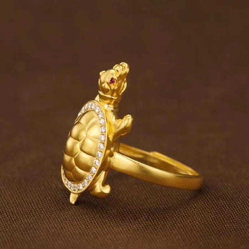 KISS & FLOWER-anillo de oro de 24KT para hombre y mujer, sortija de tortuga Vintage, joyería fina, para fiesta de boda, regalo para novio, RI196