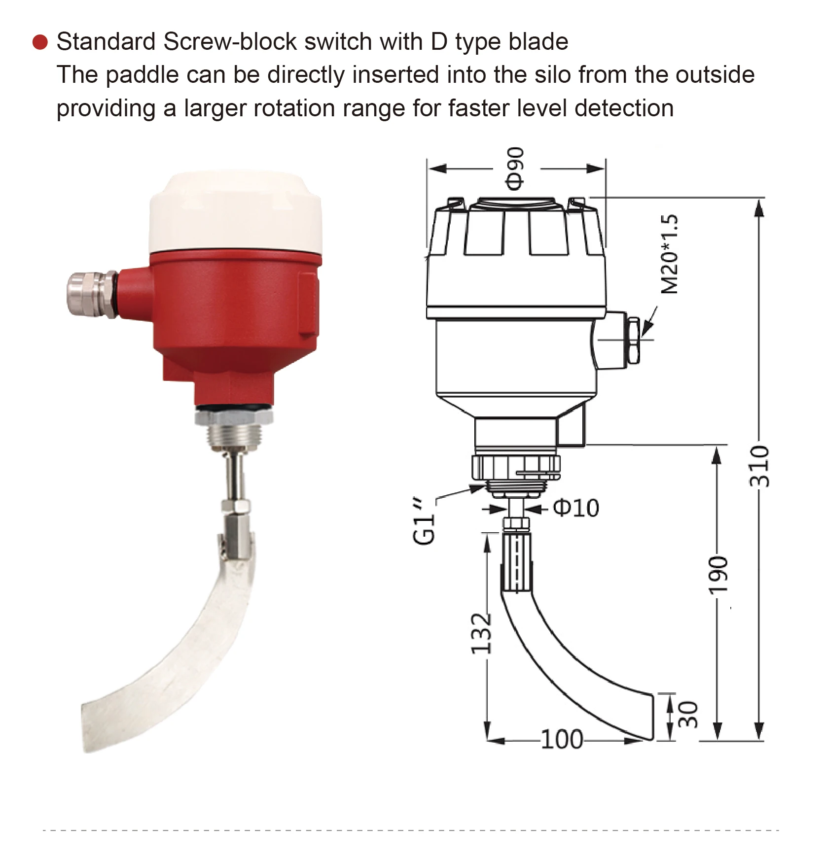 High-Temperature Paddle Level Switch rotary paddle level switch bulk solids sens