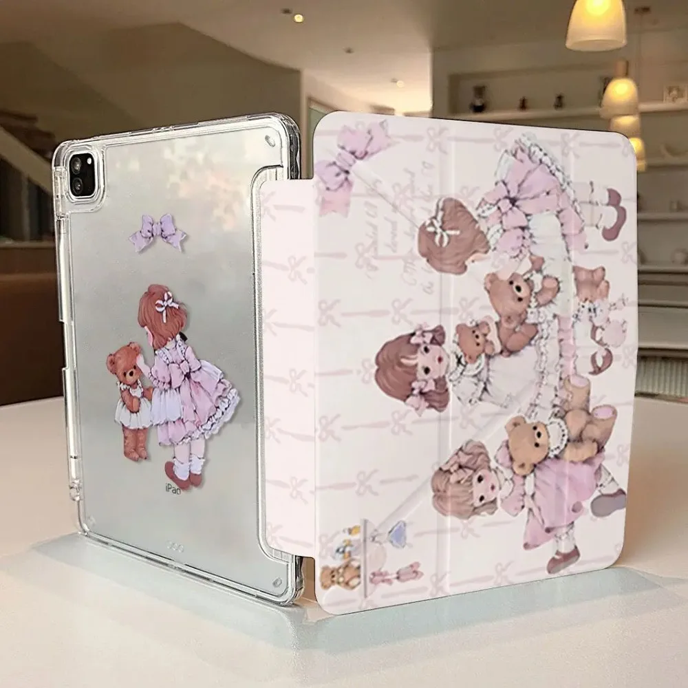 Cute Cartoon Girl Pink 3+Y-Fold Tablet Cover