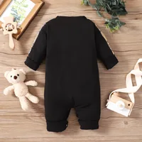 Hey Baby Spring and Autumn New Newborn Babies for Boys and Girls Plaid Patch Bear Long Sleeves Can Open One-piece Romper Clothes 3