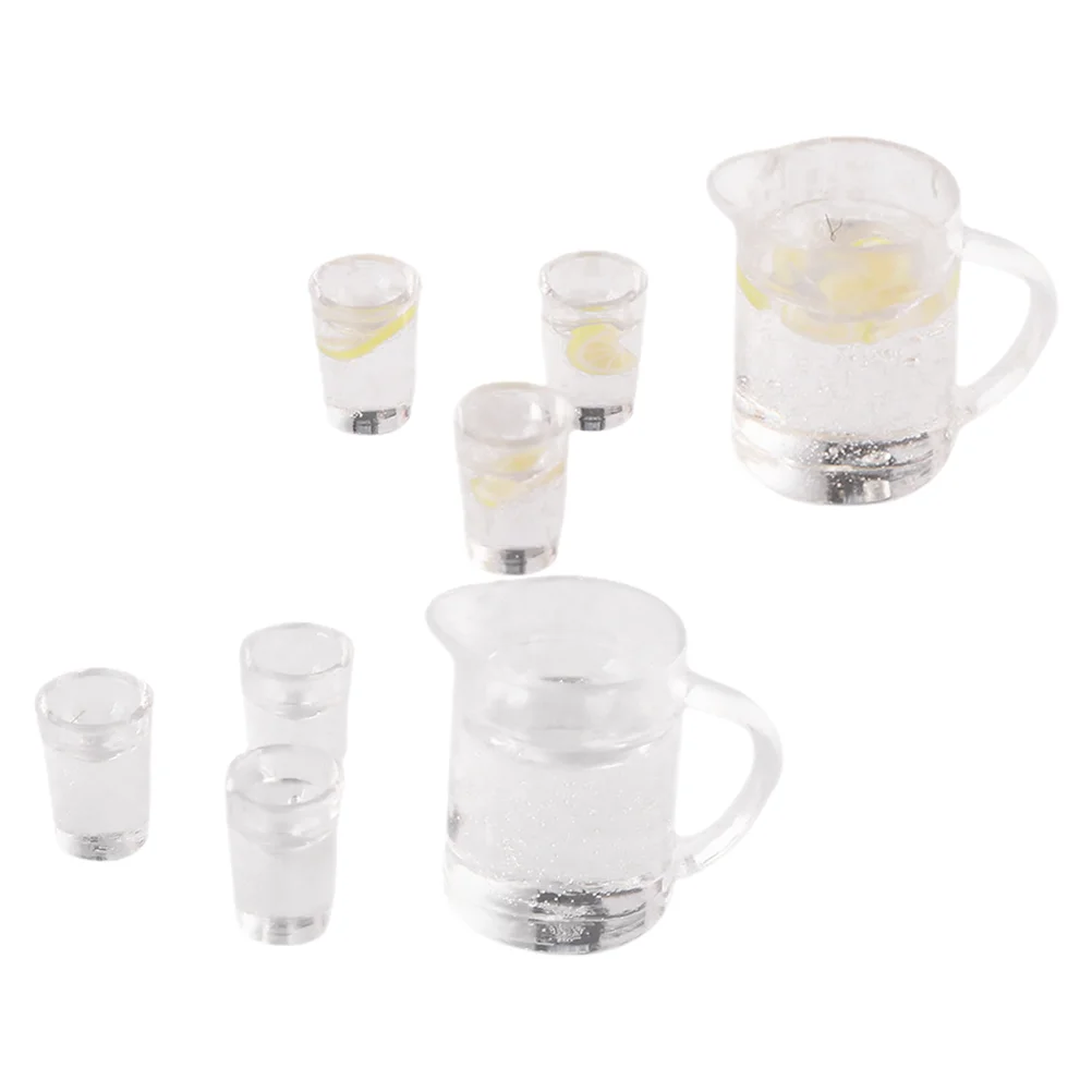 

2 Sets Dining Table Birthday Decoration for Girl Dollhouse Water Jugs Resin Miniature Kettle Cups