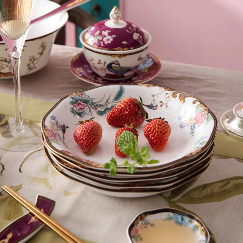 

China-Chic tableware creative high-end household western food plate light luxury deep plate ceramic Chinese soup bowl