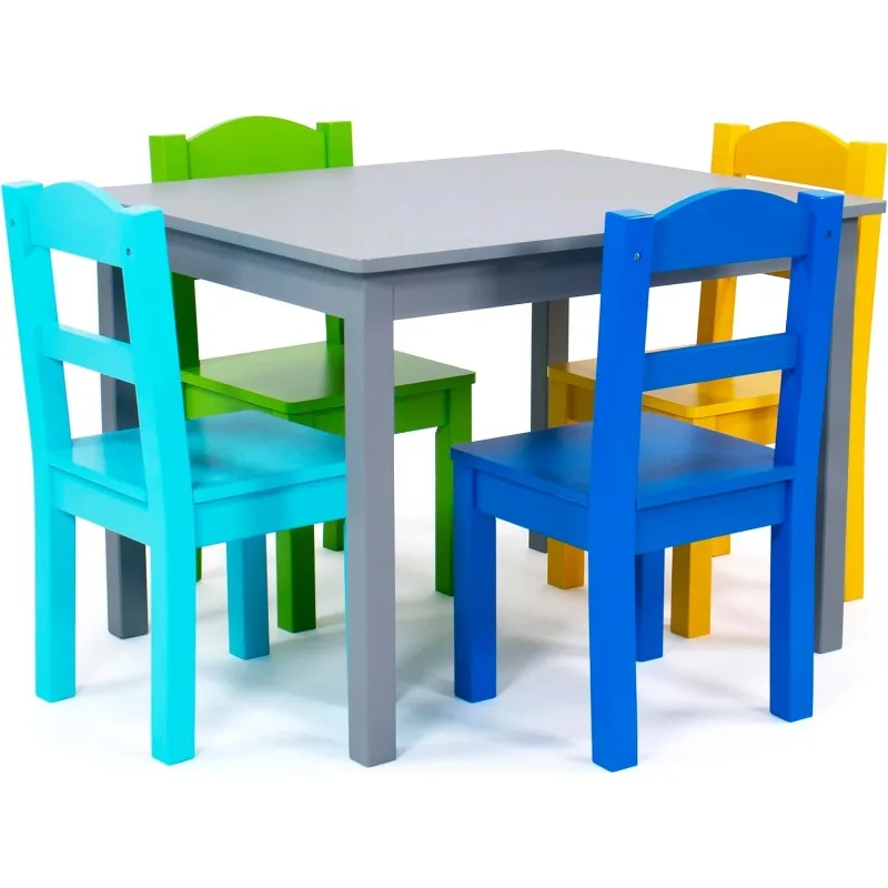 Table and Chair Set for Kids Humble Crew Tot Tutors Wood Table & 4 Chairs Set