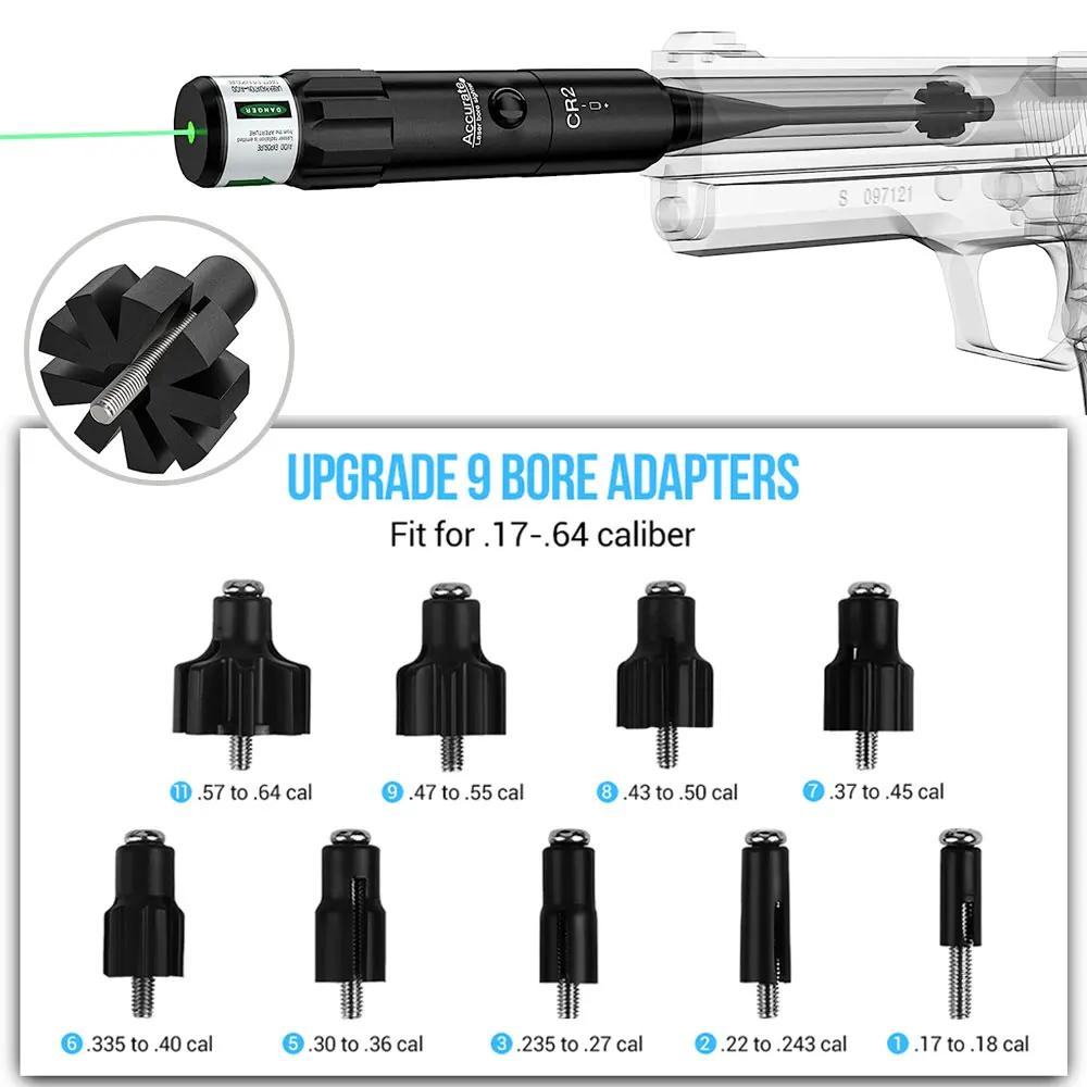 Tactical Green/Red Laser Bore Sight Kit .177 to .64 Caliber Universal Hunting Rifle/Handgun Laser Boresighter Chargable
