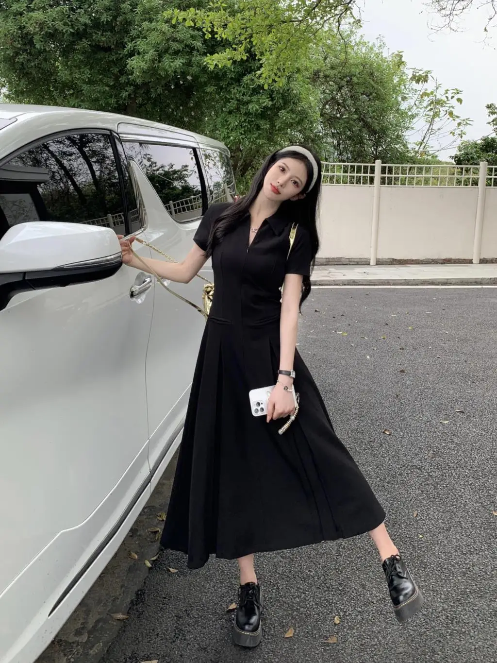 Summer New Casual Slim Solid Dresses for Women Sporty Turn-down Collor A-line Korean Chic Streetwear Simple Vestidos Mujer