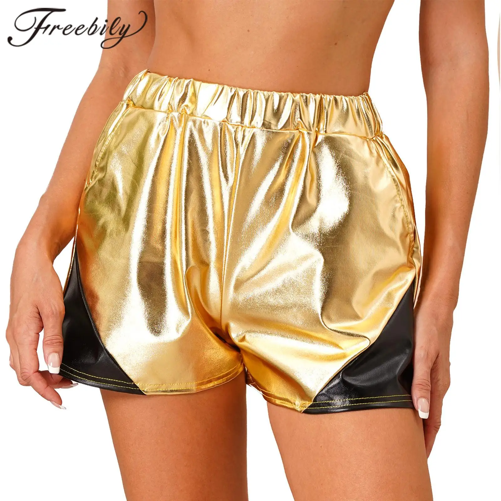 

Womens Metallic Shiny Loose Shorts Sparkly Elastic Waist Hot Pants Carnivals Jazz Disco Dancewear Clubwear Rave Party Costume