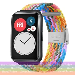 Nylon Braided Adjustable Watch Strap with Metal Connector for Huawei Fit 3 (Colorful 2)