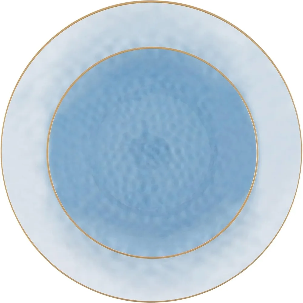 128 Piece Combo Plates Set includes 64-7'' inch Plates 64-10'' inch Blue Hammered Plastic PartyPlates Premium heavyweight