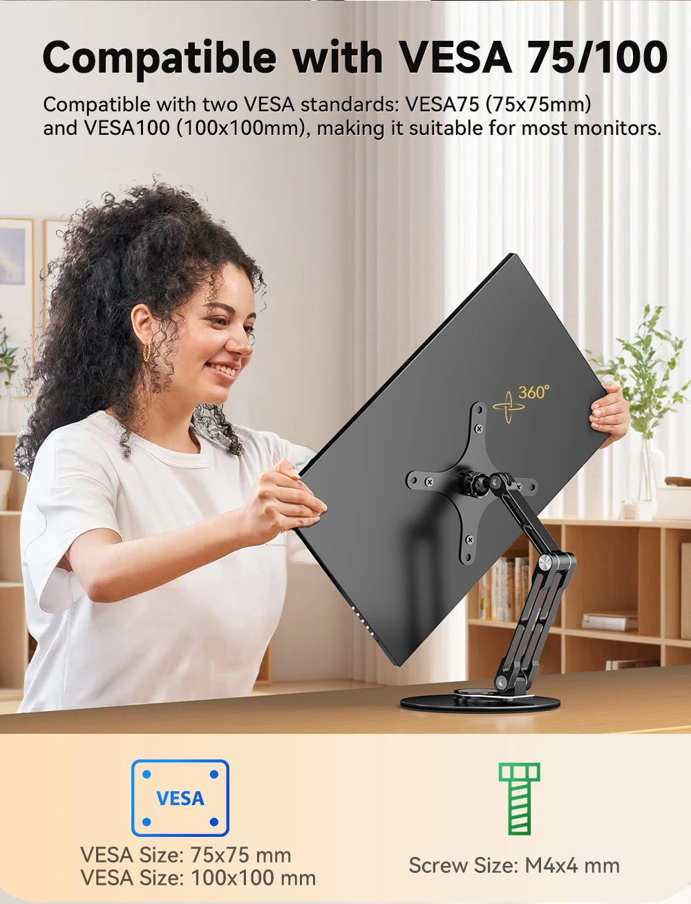 Adjustable VESA-Compatible Monitor Stand with Swivel and Tilt Features