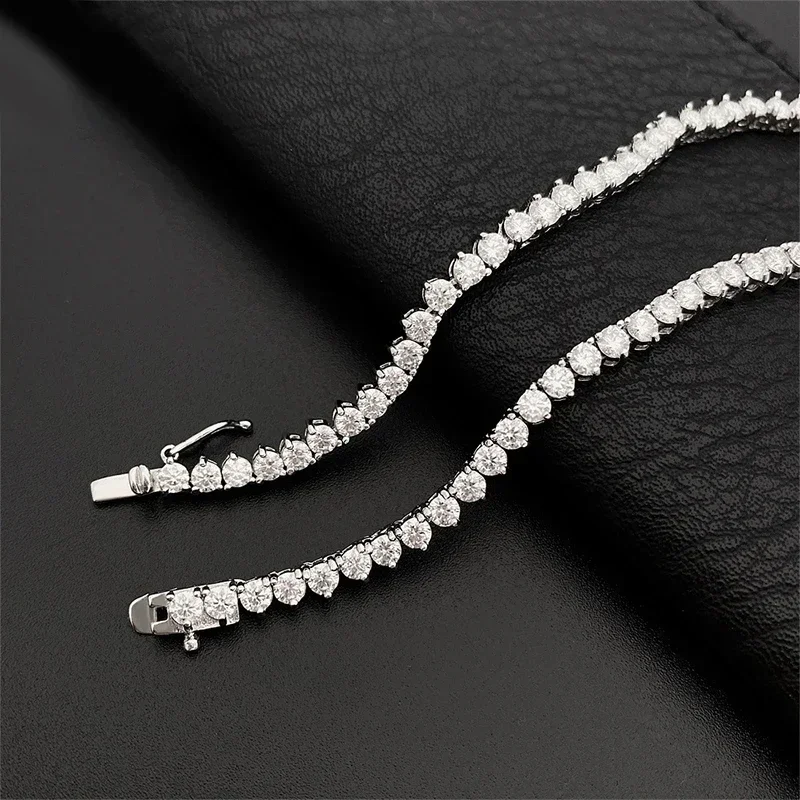NeeTim Moissanite Tennis Necklace 3 Claw 925 Sterling Silver Plated 18k White Gold Sparkling Lab Diamond Necklaces for Women - Image 2
