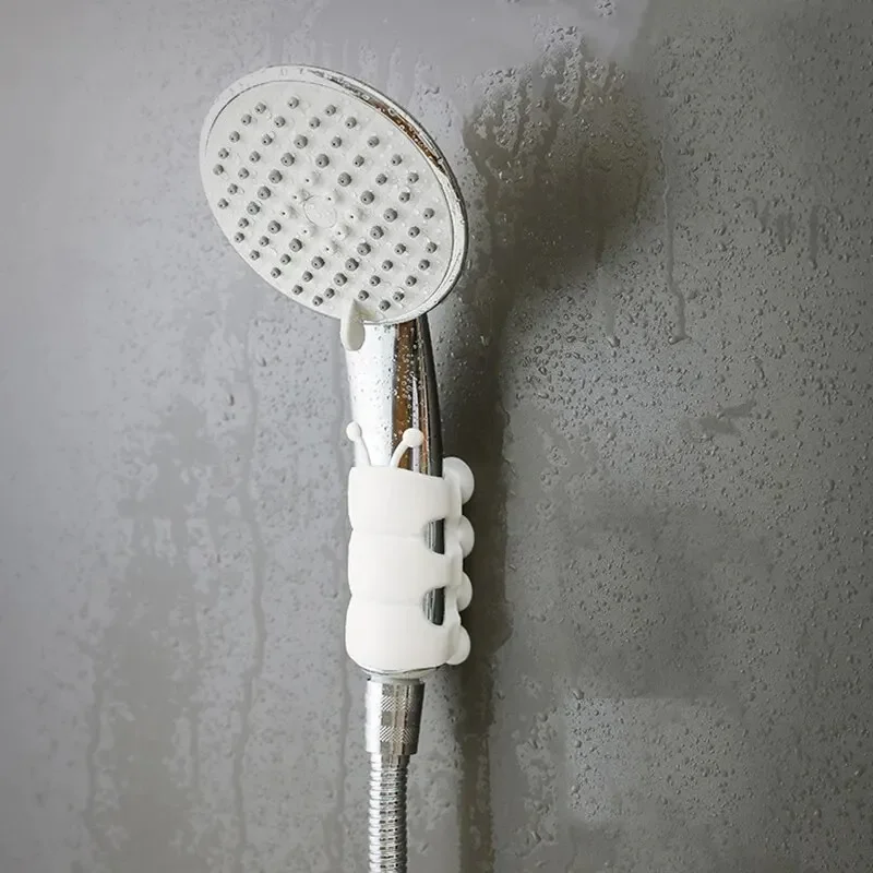Creative Shower Head Holder Reusable Movable Suction Cup Holder for Bathroom White Caterpillar Shape Silicone Shower Suction
