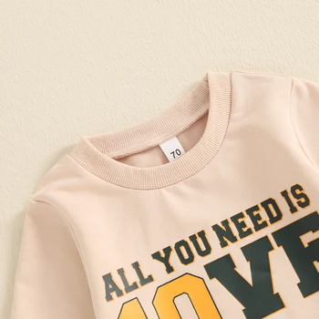 2024-07-23 Lioraitiin Baby Boys Pants Set, Long Sleeve Crew Neck Letter Print Sweatshirt with Elastic Waist Pants Infant Clothes 4