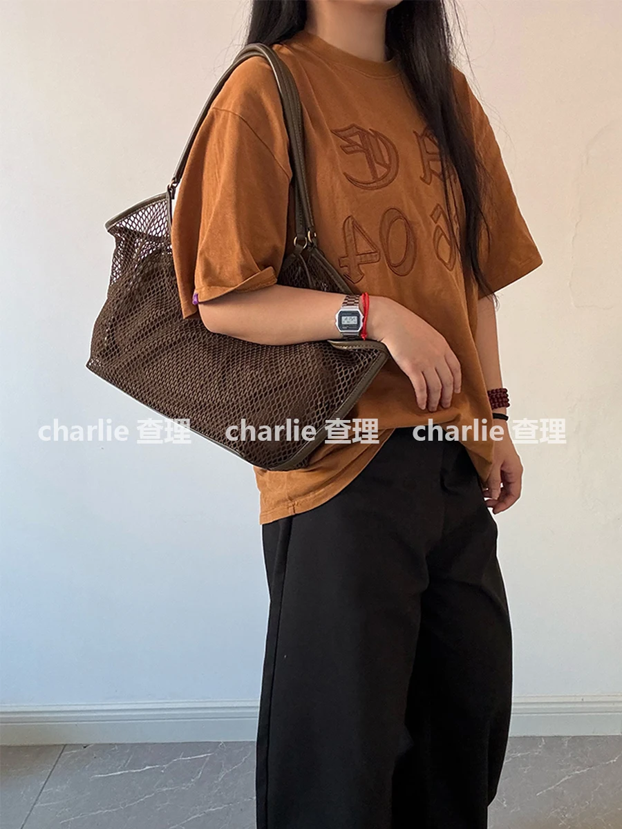 Women Large Capacity Mesh Beach Travel Shoulder Bag Casual Shopper Totes  Beach Toy Storage Bag Ladies Handbag Net Bag