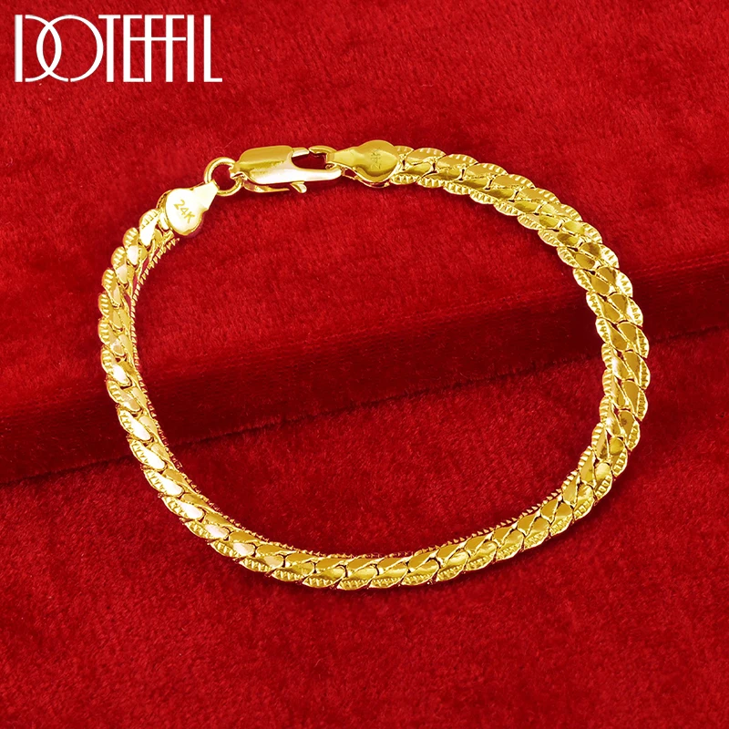 CJie-pulsera de cadena lateral plana para hombre y mujer, oro de 18 quilates, 6mm, 20cm, joyería de compromiso de boda