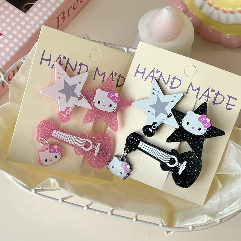 Y2K Cartoon KT Cat Hair Clip Cute Hello Kitty Guitar Kitten Hairpin Sweet Star Side Bangs Clips Girls Hair Accessories Gift