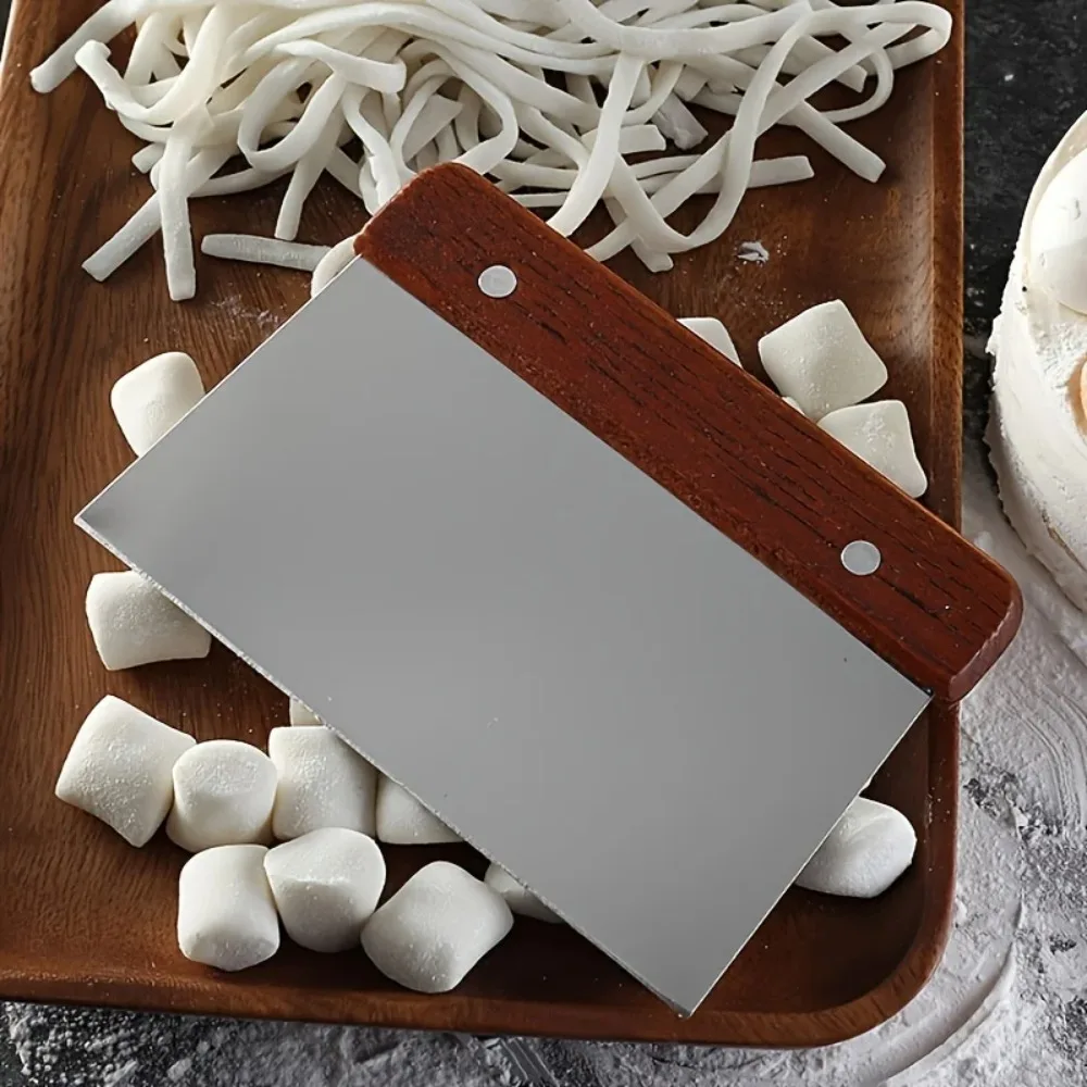 Stainless Steel Scraper Wooden Handle Multi functional Baking Knife Vegetable Chopper Dough Cutter