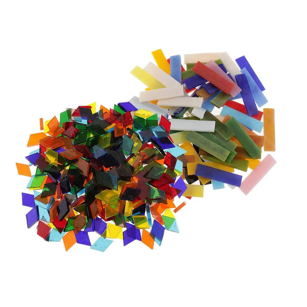 320 Pieces Rectangle and Rhombus ShapeS Glass Mosaic Tiles Tessera for Art Multi Colors Mixed 10x40mm, 11mm