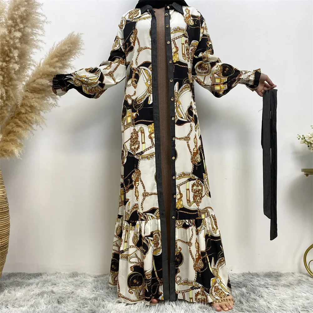 Versace Print Abaya Wholesale Modest Satin Maxi Dress For Women
