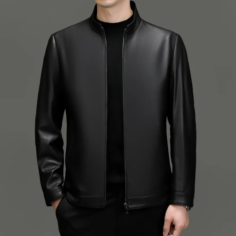 

Куртка Haining из натуральной кожи для мужчин, новая короткая мотоциклетная кожаная куртка из овечьей кожи, с воротником-стойкой, для мужчин, 2023