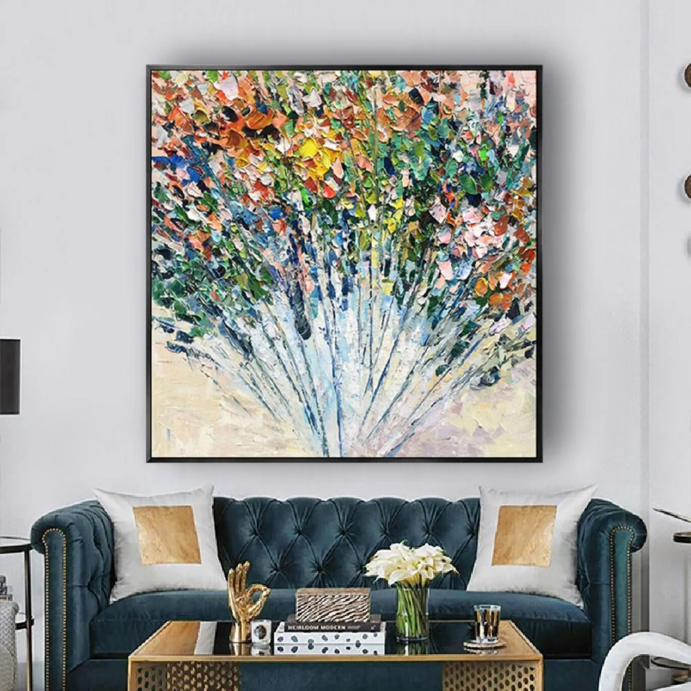 

Famous Artist HandPainted Thick Textured Palette Knife Abstract Oil Painting Colorful Bright Petal Canvas Picture Wall Art Decor