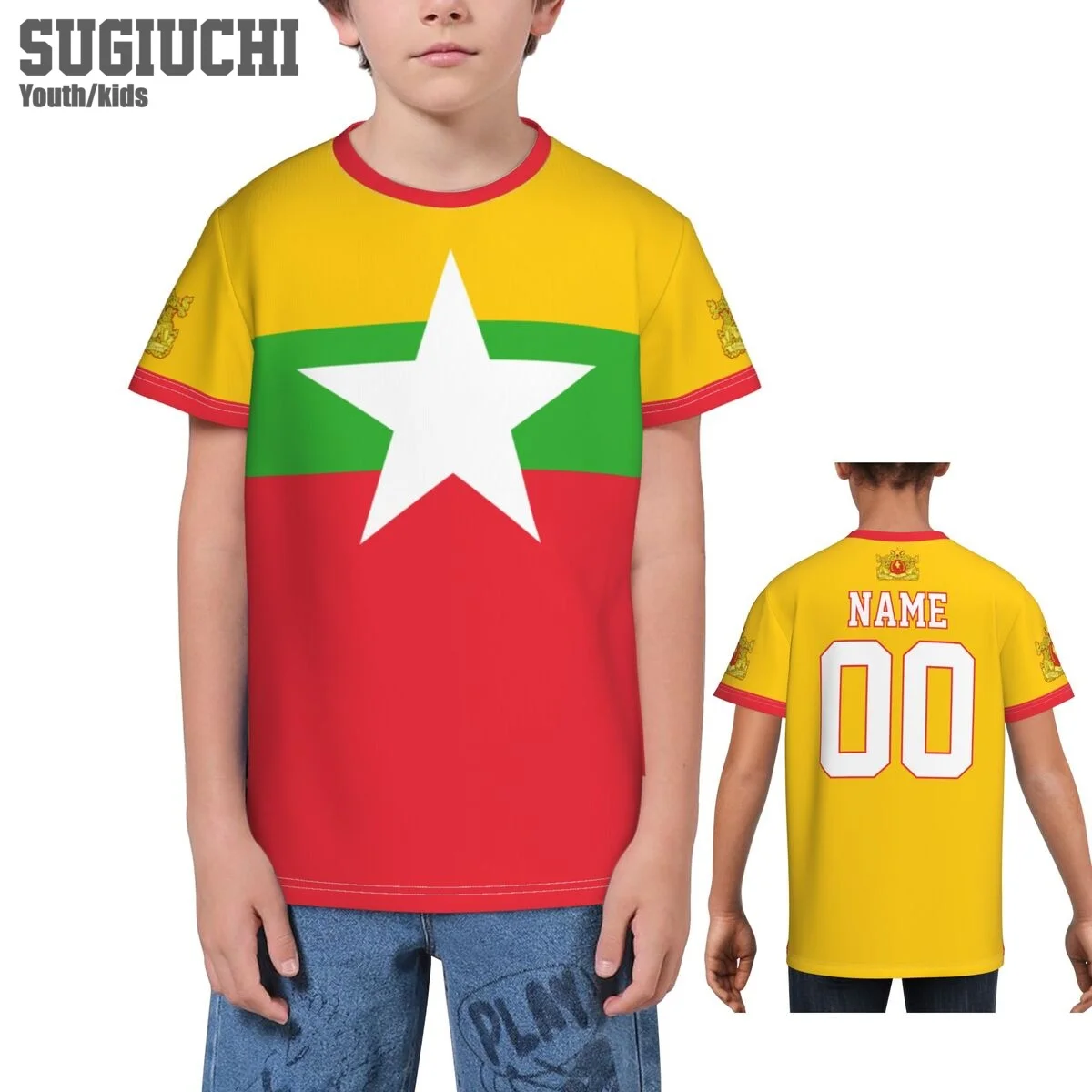 

Custom Name Number Myanmar Flag Emblem 3D T-shirts For Kids Youth Boy/Girl Tees jersey Soccer Football Fans Gift T shirt