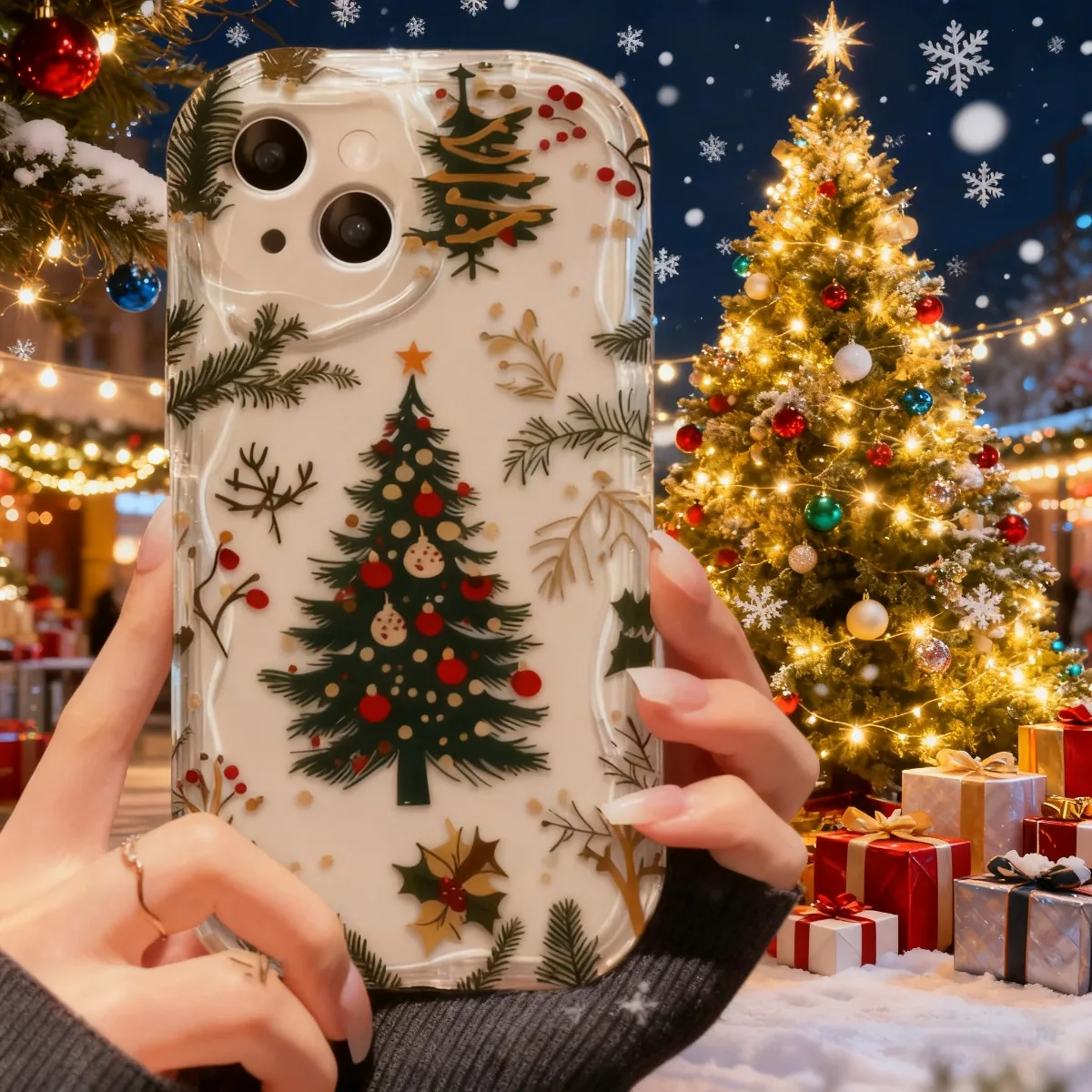 Festive Christmas Tree Pattern Cream Wave Phone Case