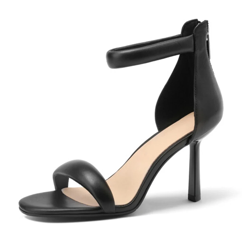 

Summer Sexy High Heel Sandals New One Strap Upper Open Toe Female Sandals Back Zip Design Real Leather Material Ladies Pumps