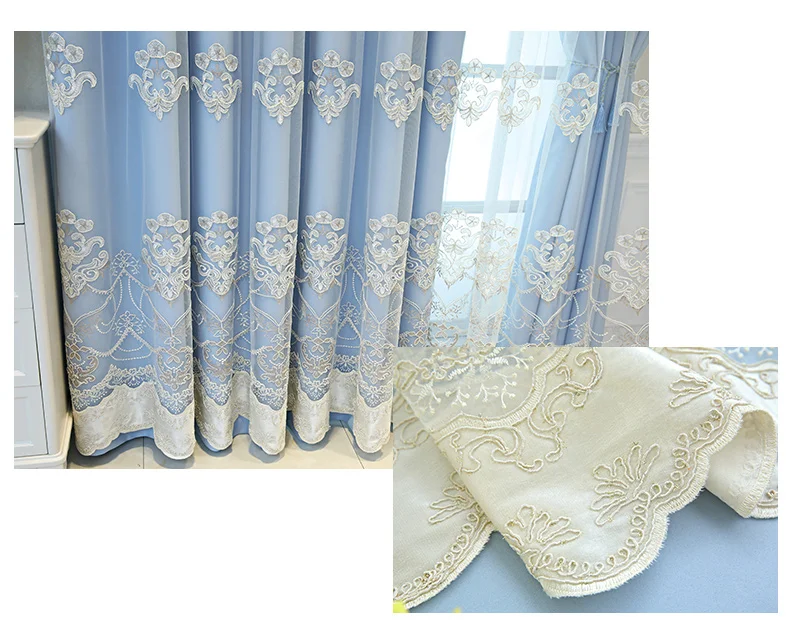 Light Luxury Curtains for Living Room Bedroom European Style Embossed Embroidered High Shading Cloth Double Nordic Simple Modern