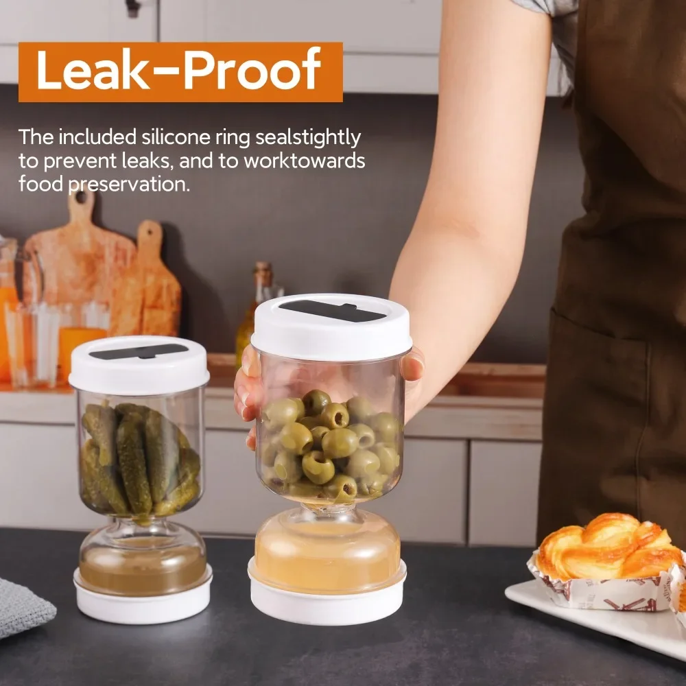 Sealed Pickles Jar with Fork Wet and Dry Separation Container Cucumber Olives Bottle with Strainer Flip Kitchen Food Storage Box 2