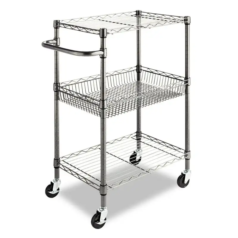 

ALESW342416BA Three-Tier Wire Rolling Cart, 28w X 16d X 39h, Black Anthracite