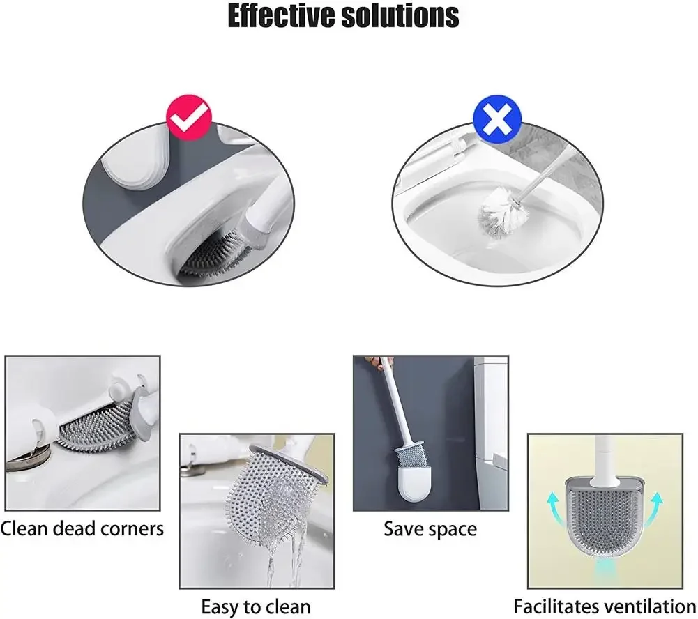 Description Picture 6 of itemSilicone Toilet Brush Cleaner Hanging Long Handle Flexible Brush Cleaning Quick Drying Holder Bathroom Toilet Set Accessories