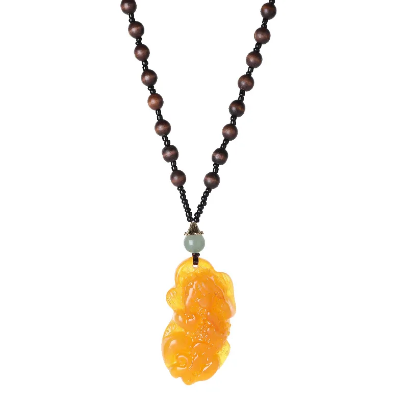 Imitation beeswax water drop necklace nuclear wood beads long sweater chain women's imitation amber pendant