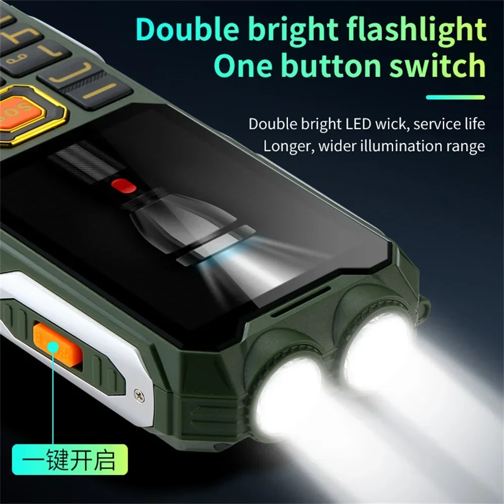 YeeMI Q8 Rugged Waterproof 4G Full Band Feature Phone 2.6Inch HD SOS Button Big Loudspeaker LED Light 16800mAh Battery Cellphone 4