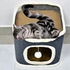 3-tiers Cat Bed winter Pet House Covered Cave with soft mat Large Hideaway Cat Tent with Fluffy Ball Hanging 5