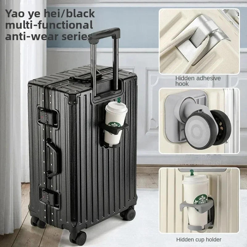캐리어 20/24/28inch Luggage Cup Holder Password Suitcase Female Trolley Case Travel Bags Suitcases Male PC Student Travel Suitcase