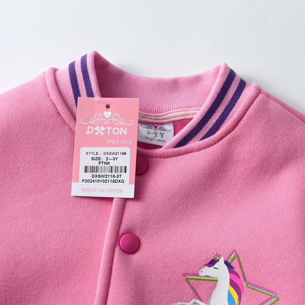 DXTON Mädchen-Baseballjacken, Einhorn-Motiv, für Kinder, Sport-Oberbekleidung, Mantel, Freizeitkleidung für Kinder, Strickjacke, Winter, warme Jacken für Kleinkinder – Detail 5