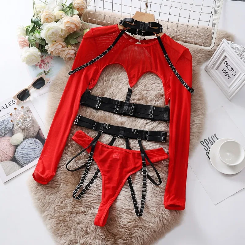 women’s mesh strap lingerie set back view