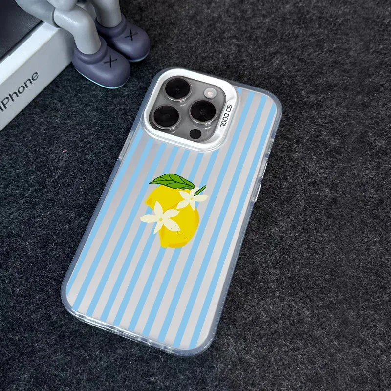 Retro Blue Striped Lemon Phone Case Cover
