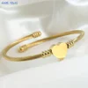 MHS.SUN Classic Open Heart Cuff Bangle Gold Silver Color Stainless Steel For Men Women Adjustable Lover Birthday Party Jewelry 3