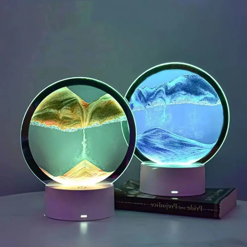 

Night Light Atmosphere Table Lamp With 7 Colors Home Decor Sandscape Lamp Quicksand Painting Hourglass Light Desktop Ornament