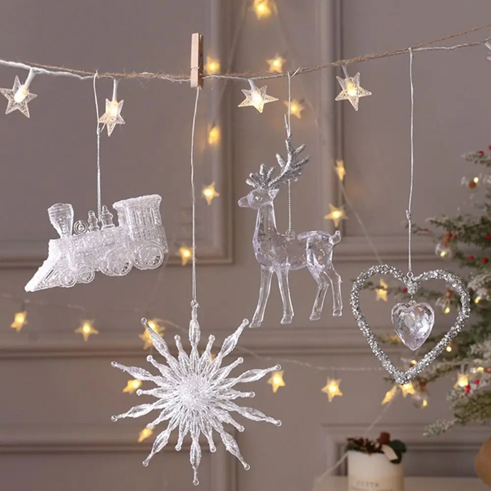 15cm Christmas Snowflake Piece Xmas Tree Pendants Noel Crystal Deer Wreath Hanging Ornaments Merry Christma Decor For Home