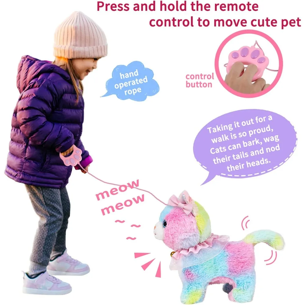 Interactive Electronic Plush Toy, Walking and Barking Robot Colorful Cat Plush, Remote Control Kitten Pets, Best Gifts for Girls 2